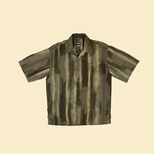 90s L green geometric shirt by Mench Platinum, vintage abstract short sleeve